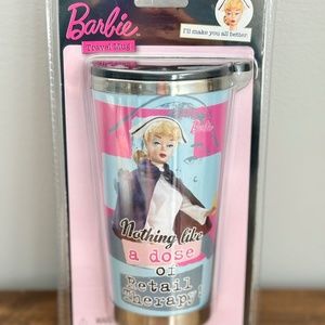 NEW BARBIE Travel Mug Nothing Like A Dose Of Retail Therapy Tumbler Cup 2009